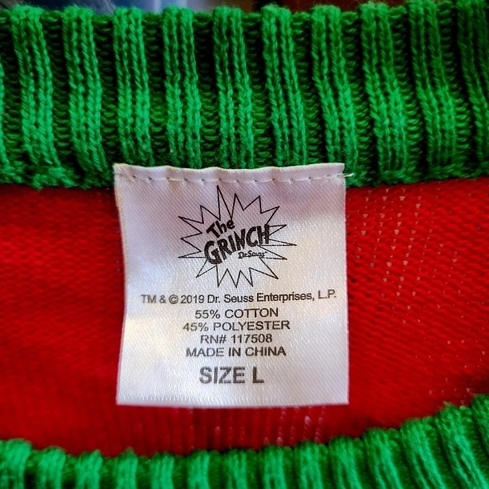 Dr. Suess' The Grinch Ugly Christmas Knit Sweater Men's Large L Holiday Party